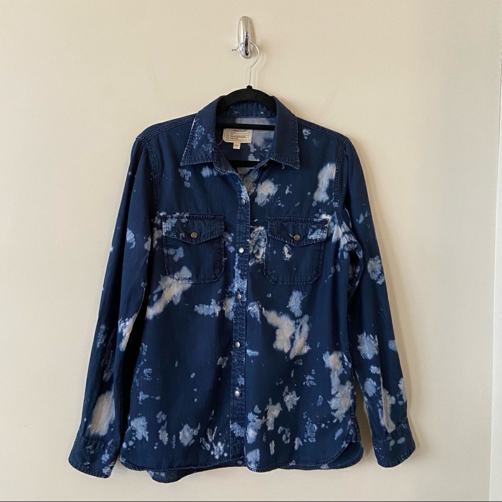 Current/Elliott Navy Blue Bleached Button-Down Shirt